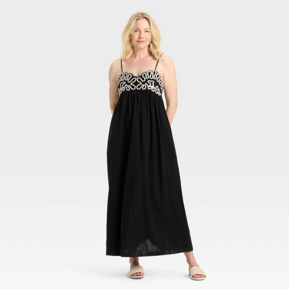 Women's Crewel Maxi A-Line Dress - A New Day™ Black